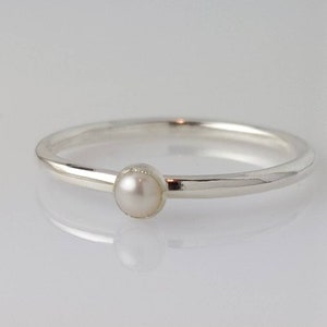 Pearl Ring, White Pearl, Stackable Sterling Silver Pearl Ring - 3mm Pearl, June Birthstone Ring, Pearl Jewelry, White Freshwater Pearl Ring
