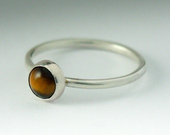 Tiger Eye Sterling Silver Ring, Tiger Eye Stacking Ring, Tiger Eye Ring, Tiger Eye Jewelry, Stackable Tiger Eye Ring, Tiger's Eye Ring