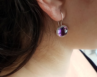 Amethyst Earrings, One Pair of Sterling Silver Purple Amethyst Earrings, Amethyst Earrings Silver, Amethyst Sterling Silver Earrings