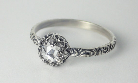 Classic Rose Cut CZ Ring Rose Cut Clear Cubic Zirconia Sterling