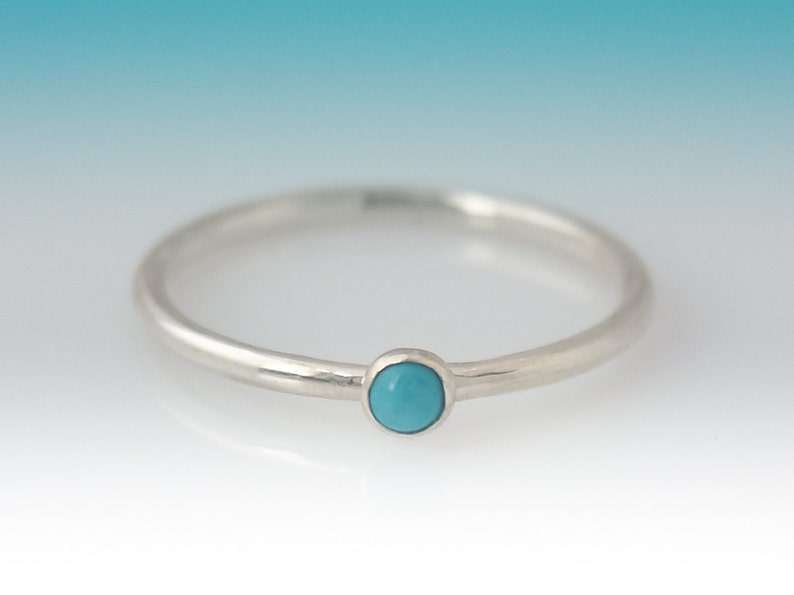 Dainty Turquoise Ring, Sterling Silver Turquoise ring 3mm stone, Turquoise Ring Silver, Turquoise Ring Sterling Silver, Stacking Ring image 1