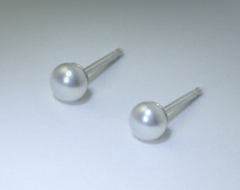 Tiny White Pearl Stud Earrings, Sterling Silver Earrings, June Birthstone Earrings, Pearl Earrings Silver, Bridal, Bride, EveryDay Earrings