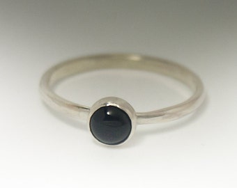 Black Onyx Ring, Sterling Silver Stacking Black Onyx Ring - 5mm Stone, Onyx Ring Silver, Onyx Stack Ring, Onyx Ring Women, Natural Onyx
