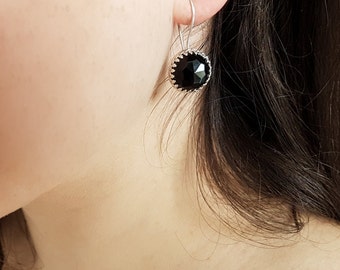 Black Onyx Sterling Silver Earrings, Onyx Earrings, Black Stone Jewelry, Birthstone Earrings, Onyx Jewelry, Black Onyx Earring, Natural Onyx