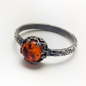 Natural Amber Ring, Sterling Silver Amber Ring, Custom created in your size, Antique Style Ring, Amber Ring Silver, Amber Jewelry