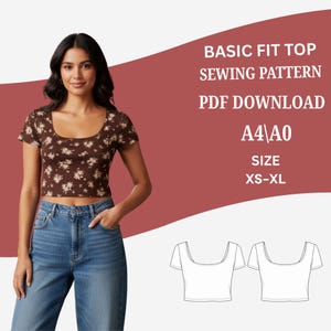 Basic Fit Top Schnittmuster PDF – Digitaler Download – A4 & US Letter – Damen T-Shirt Schnittmuster mit Schritt-für-Schritt-Anleitung