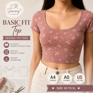 Basic Fit Top Sewing Pattern | Women's T-Shirt XS-XL (Digital Download)