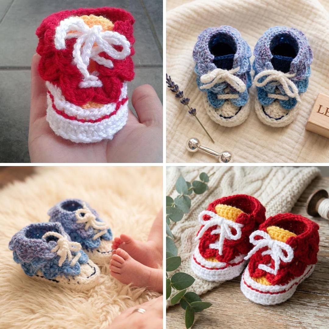 Crochet Baby Sneakers Pattern: PDF Tutorial for Newborn Converse Style ...