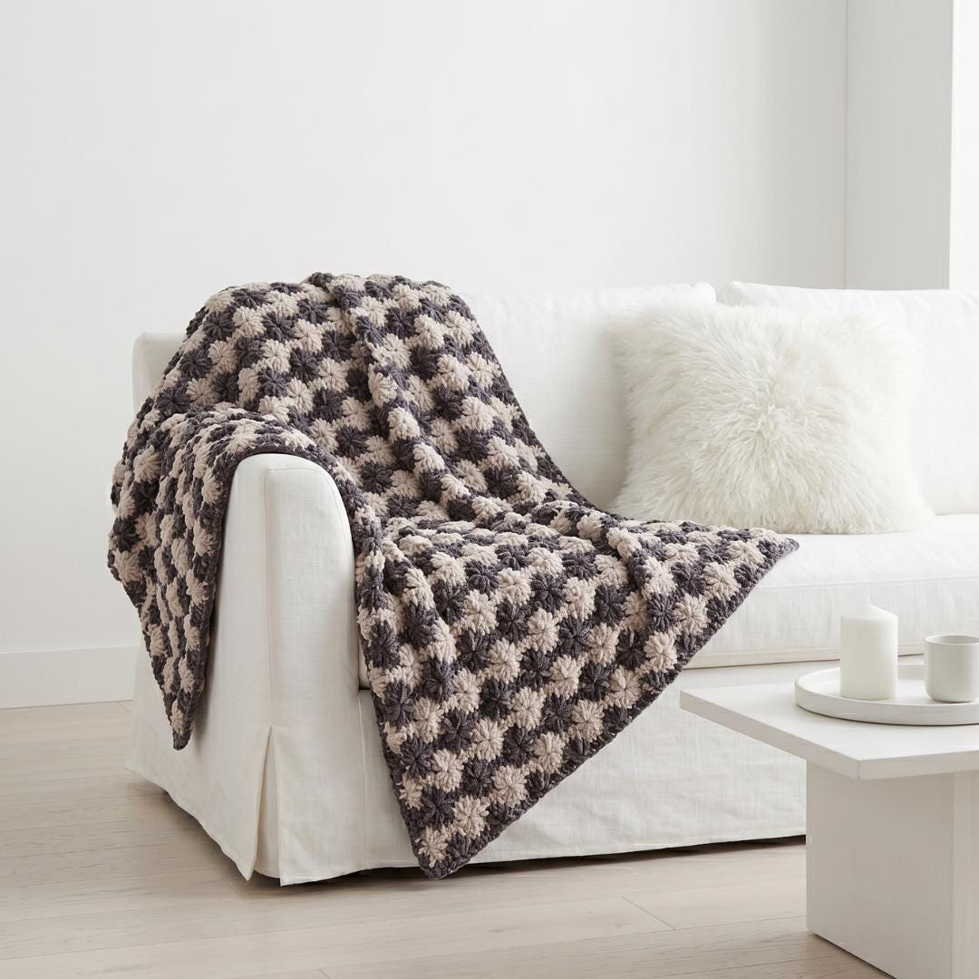 Two Color Puff Stitch Crochet Blanket Pattern, Textured Throw Afghan ...