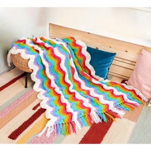 Rainbow Ripple Blanket knit Pattern PDF Chevron Afghan Throw Colorful Wave Stitch Beginner Friendly
