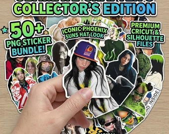 50+ Billie Eilish Inspired PNG Stickers Digital Download for Cricut, Premium Music Star Clipart Bundle, Printable Vinyl Decals