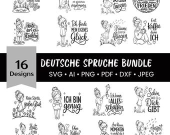 Positive Affirmation SVG PNG Bundle,German Sayings Plotter Files, Tote Bag Mug Pillow Designs,Deutsche Sprüche svg, Cricut Silhouette