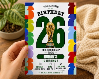 Fifa World Cup 2026 Geburtstagseinladung, Fußball-WM 2026, Fifa Match Party Bearbeitbare Canva Vorlage (Digitaler Download)
