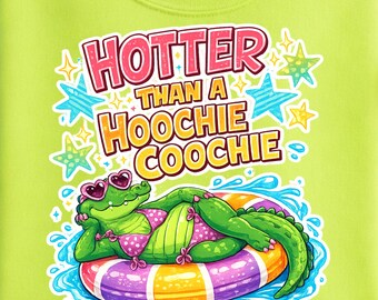 Divertido caimán de verano PNG / Más caliente que una vagina / Diseño de meme de cocodrilo de vacaciones retro para camisetas y sublimación