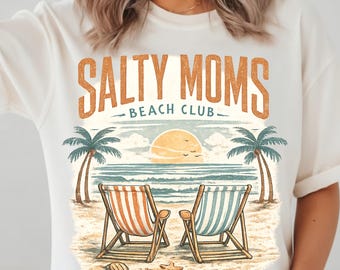 Salty Moms Beach Club PNG, Gráfico retro de vacaciones de verano (Descarga digital)