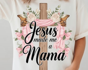 PNG de Mamá Cristiana Retro / Jesús me hizo mamá, Gráfico de maternidad con fe a cuadros, Descarga digital por sublimación