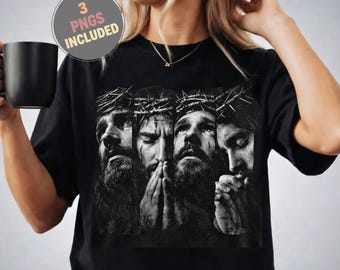Retrato PNG de Jesucristo – Corona de Espinas Diseño de Fe Cristiana / Archivo de Sublimación Religiosa para Camiseta, Arte con Versículos Bíblicos