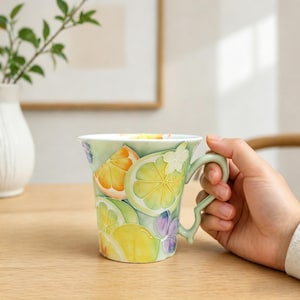 Handbemalte Zitronenkaffeetasse | Tasse mit Orange | 6 Unze Kapazität