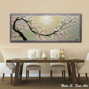 Blossom Sakura Painting, Extra Large Textured Floral Art, Asian Blossoms Original Painting, Palette Knife Art, Home Wall Decor by Nata S. image 3