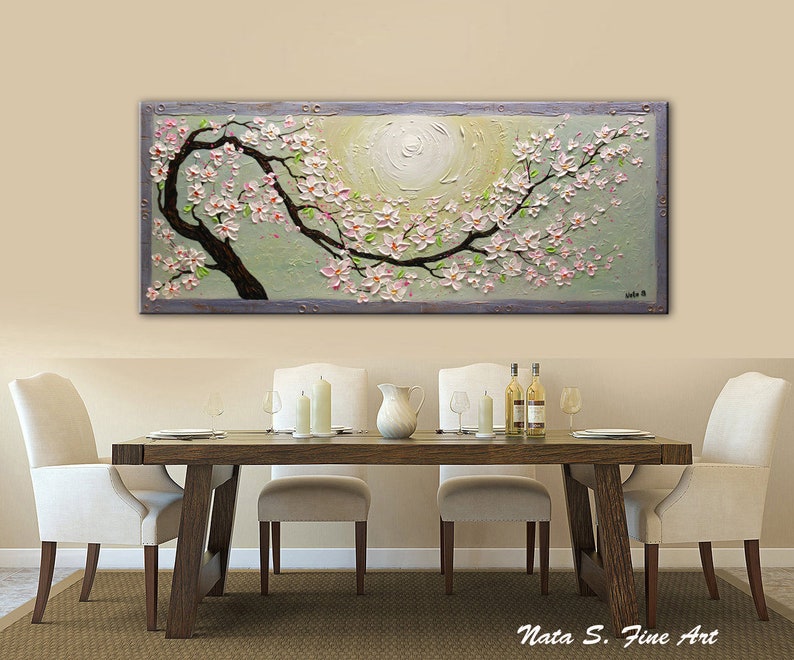 Blossom Sakura Painting, Extra Large Textured Floral Art, Asian Blossoms Original Painting, Palette Knife Art, Home Wall Decor by Nata S. image 3