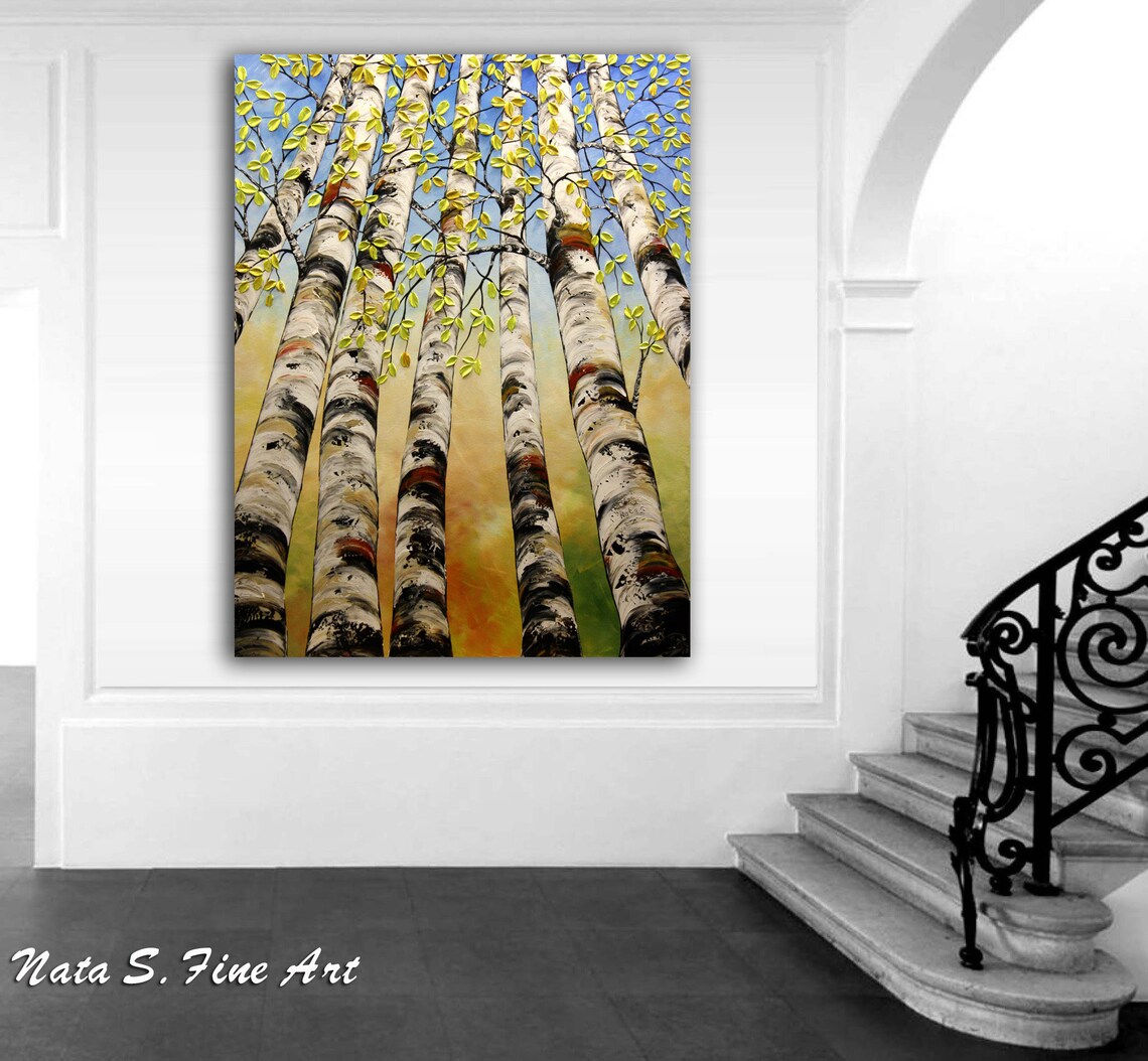 Original Birch Trees Painting Large Aspen Tree Art Wall Art Etsy