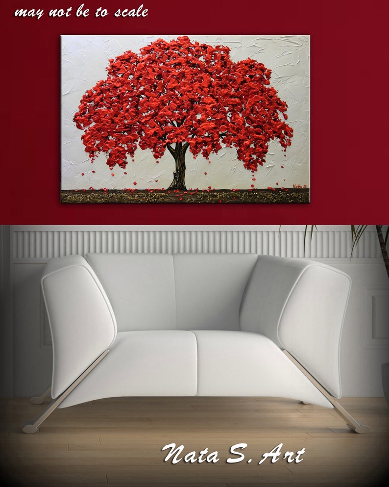 Red Oak Painting Fall Tree Painting Old Tree Painting Oak Painting Blossom Tree Art Textured Landscape Large Art Work MADE to ORDER by Nata image 3