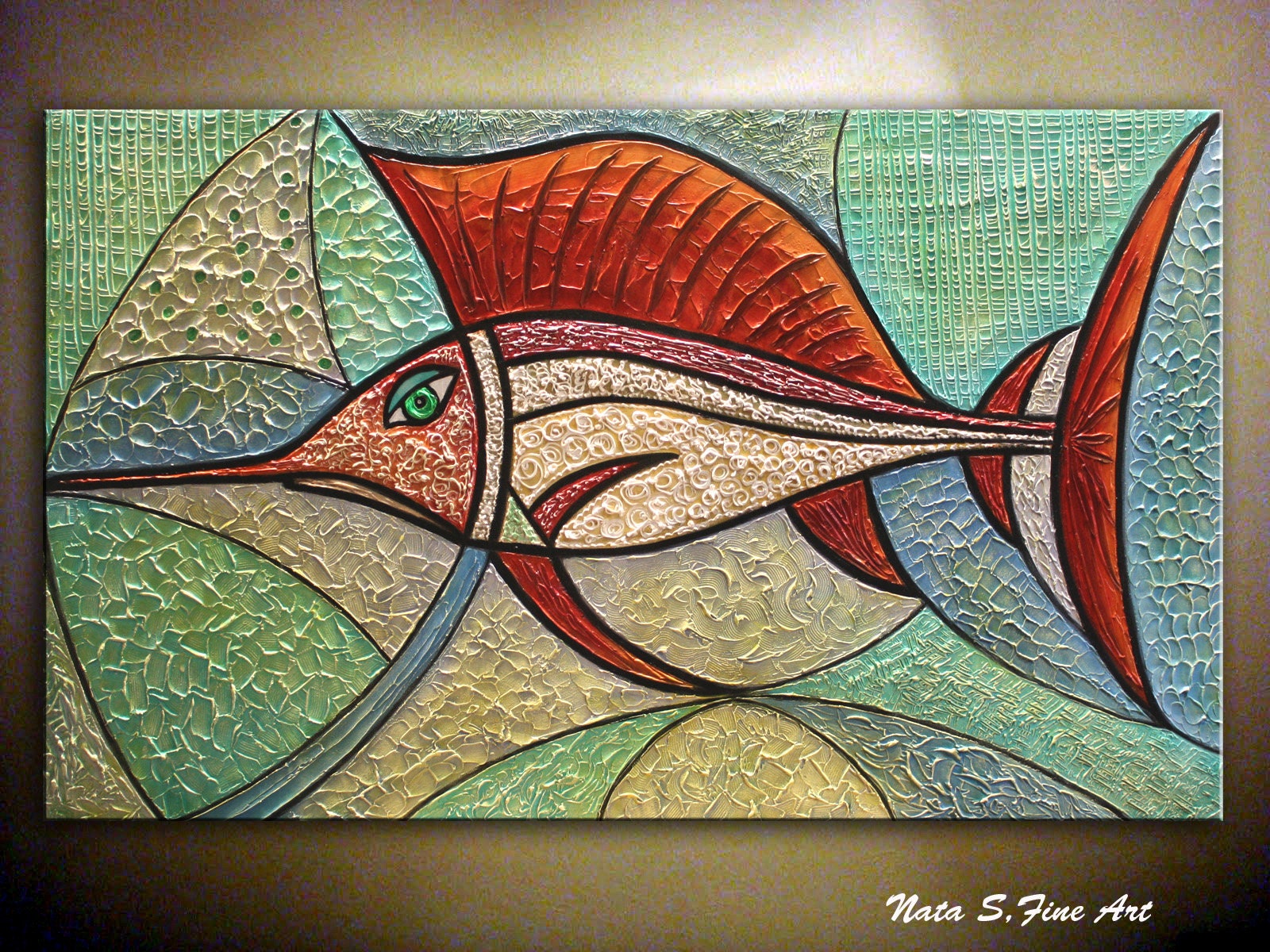Modern Fish Painting Heavy Textured Art Large Abstract Etsy