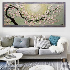 Blossom Sakura Painting, Extra Large Textured Floral Art, Asian Blossoms Original Painting, Palette Knife Art, Home Wall Decor by Nata S. image 4