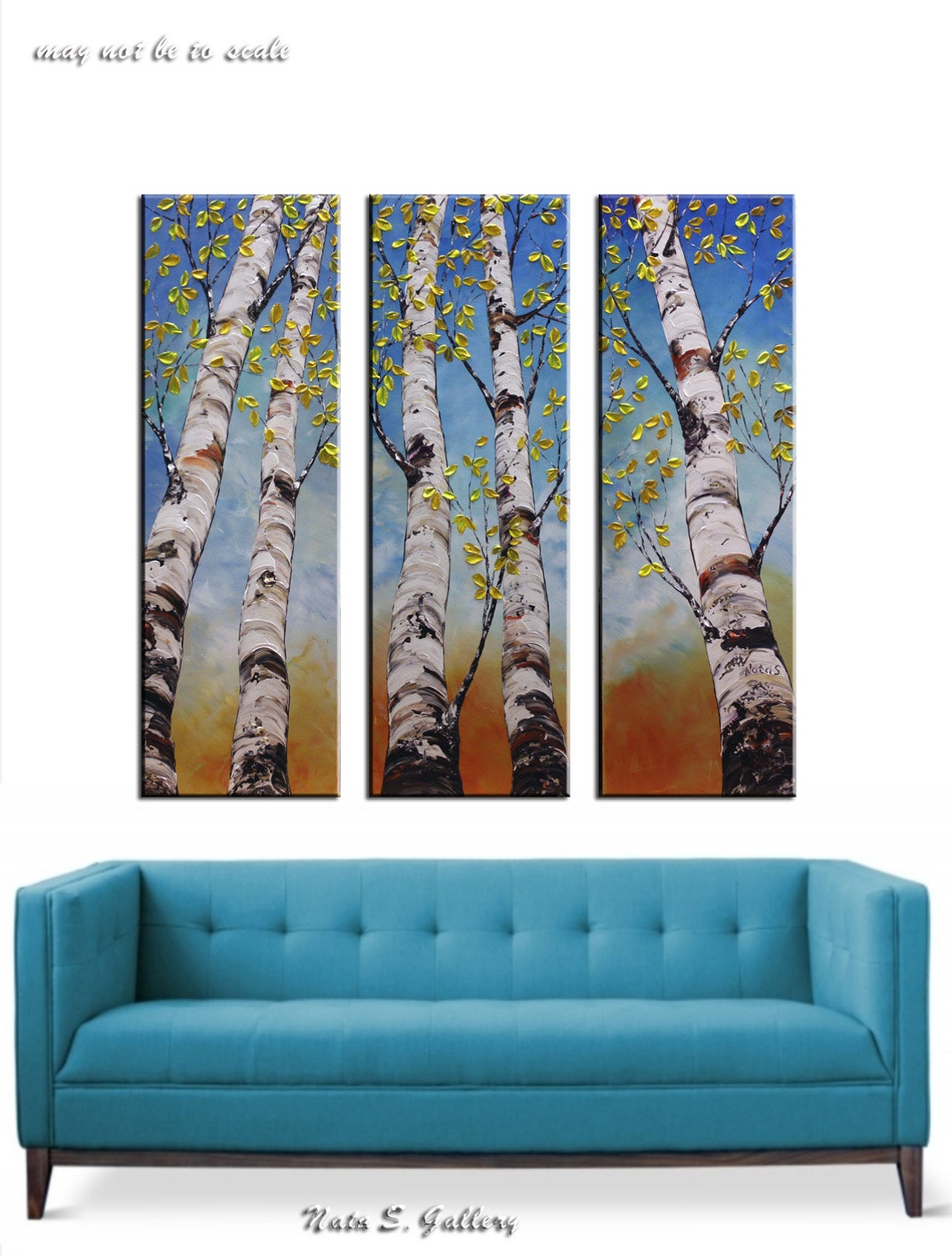 Birch Tree Painting Triptych Wall Art Tall Tree Painting Etsy