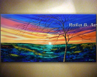 Original Landscape Painting, Tree Painting, Colorful Painting, Ready to Hang Artwork, Impasto Canvas Art, Living Room Wall Décor by Nata S.