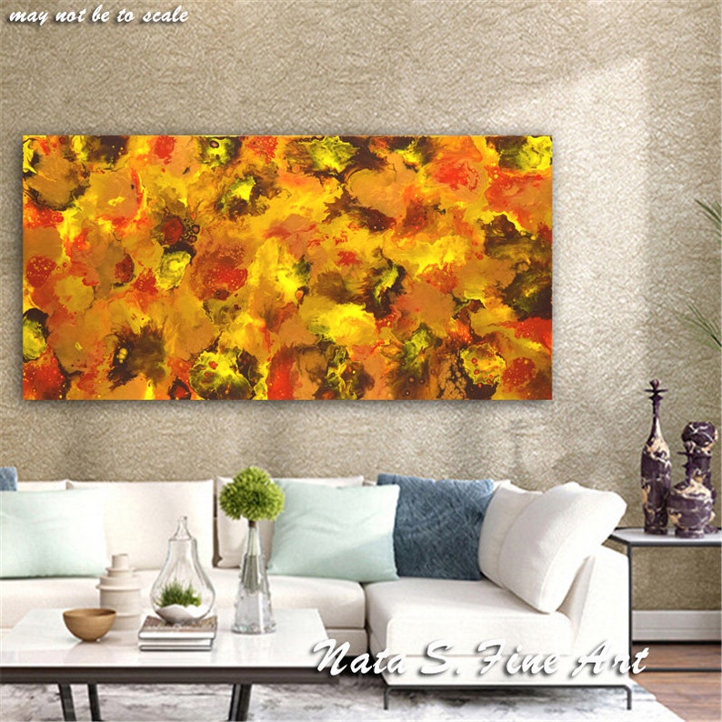 60 Abstract Extra Large Painting, Gold Yellow Red Brown Art, Original Acrylic Painting, Modern Wall Decor, Home & Office Wall Art by Nata image 5