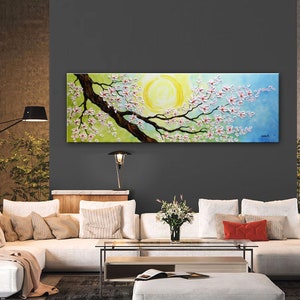 60 Cherry Blossom Painting on Canvas, Original Textured Floral Art, Japanese Sakura, Large Impasto Sakura Art, Home Wall Art by Nata S. image 6