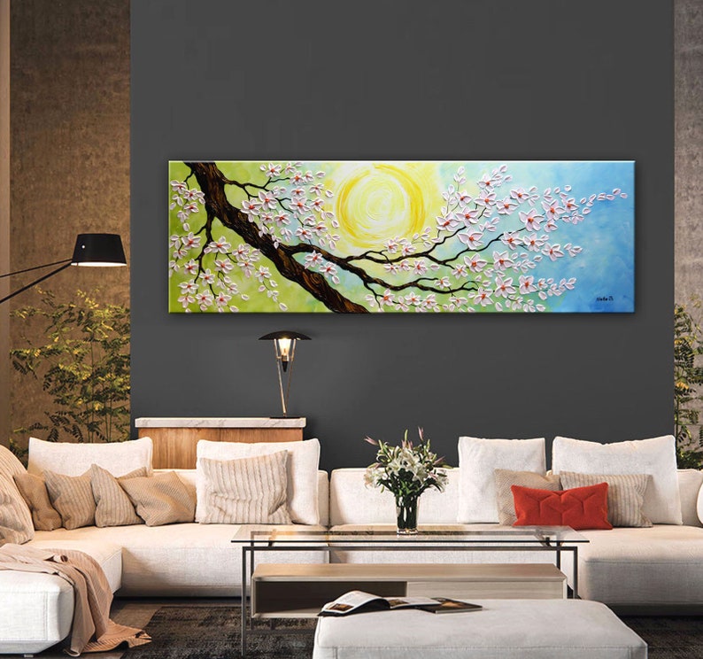 60 Cherry Blossom Painting on Canvas, Original Textured Floral Art, Japanese Sakura, Large Impasto Sakura Art, Home Wall Art by Nata S. image 6