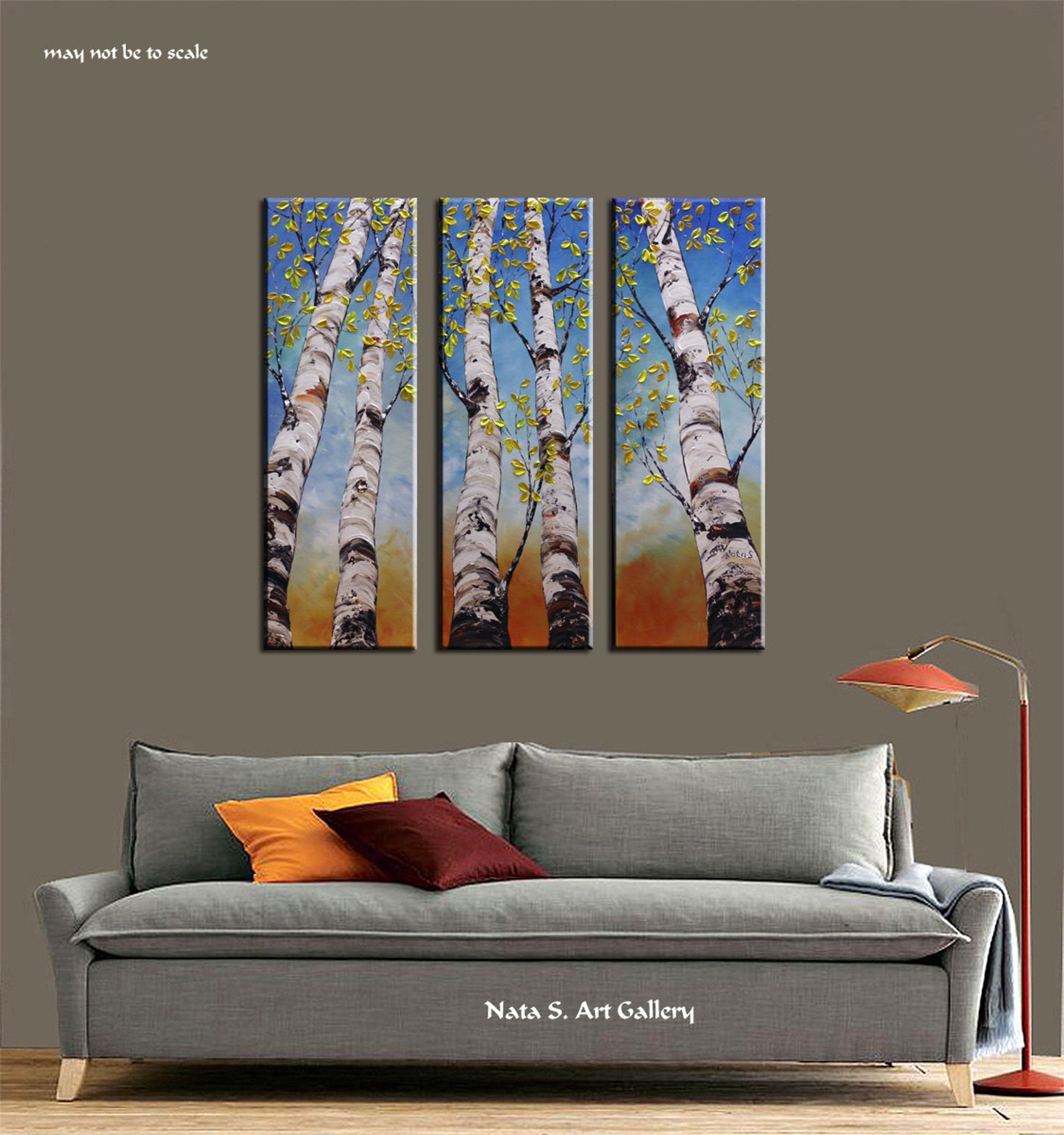 Birch Tree Painting Triptych Wall Art Tall Tree Painting Etsy