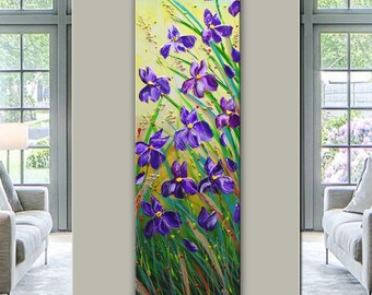 Original BLOSSOM Irises Painting, Textured Painting, Palette Knife Art, Vertical Canvas Art, Wild Irises Painting, Home Wall Decor by Nata S