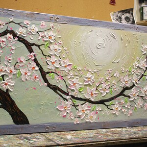 Blossom Sakura Painting, Extra Large Textured Floral Art, Asian Blossoms Original Painting, Palette Knife Art, Home Wall Decor by Nata S. image 9