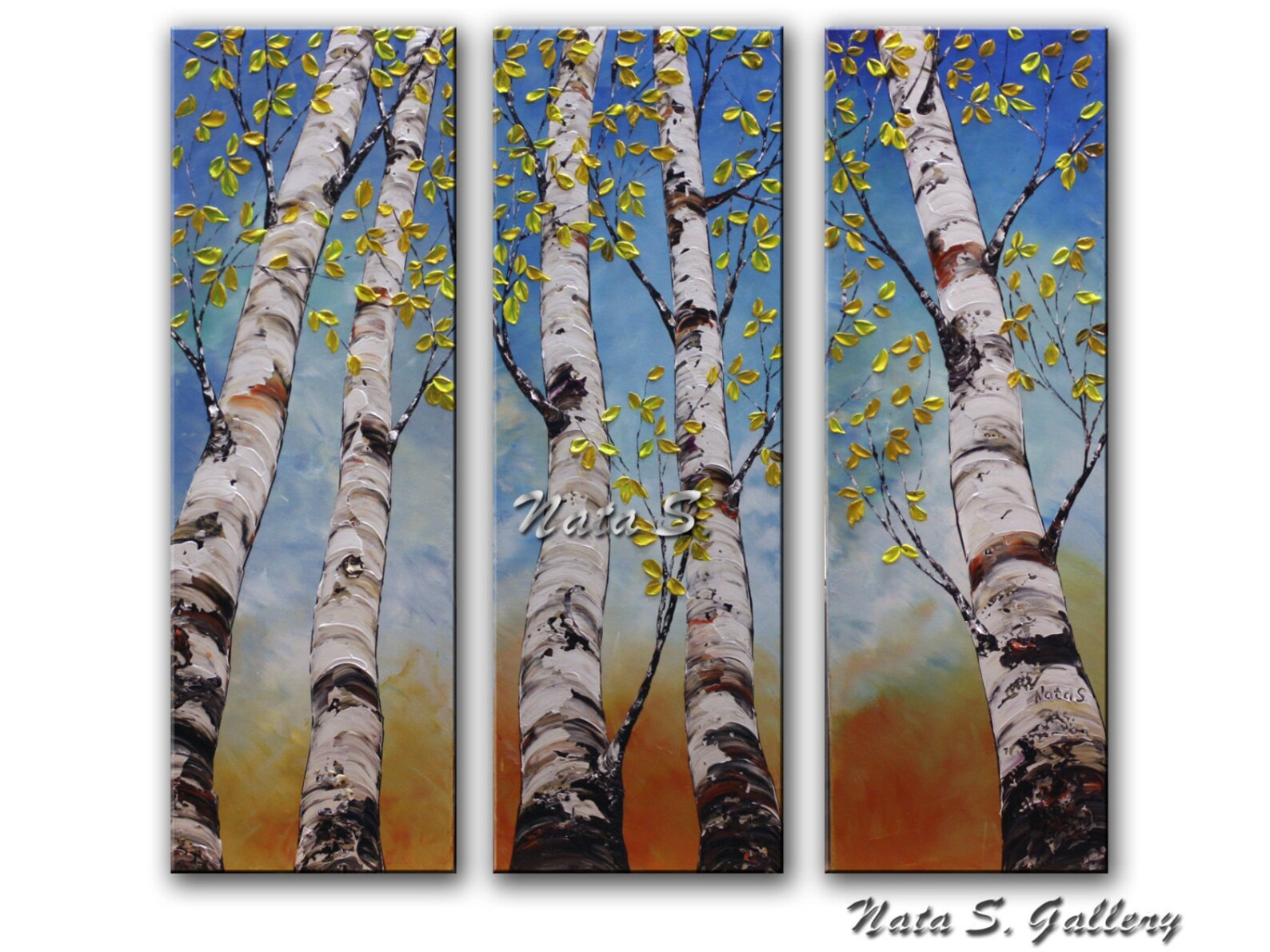 Birch Tree Painting Triptych Wall Art Tall Tree Painting Etsy
