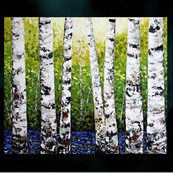 Original Contemporary Heavy Textured Painting.Impasto.Palette Knife.Landscape.Birches...FREE SHIPPING.....- by Nata S.
