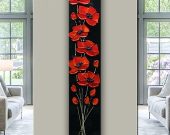 Red Poppy Painting, Original Poppies Painting, Impasto Flowers Painting, Acrylic Painting on Canvas, Modern Vertical Wall Art by Nata S.