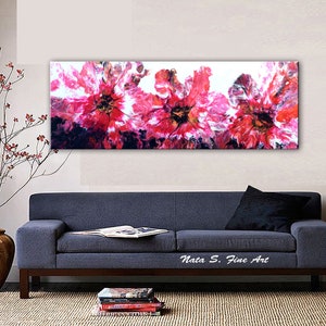72" Abstract Poppy Painting, Red Poppies Art, Extra Large Wild Poppy Painting, Acrylic Pour Floral Art, Modern Wall Art Decor by Nata S.