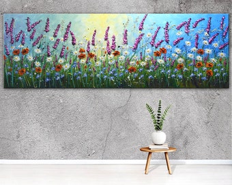 72" Flowers Painting, Original Wildflowers Field Painting, Textured Flower Art, Landscape on Canvas, Floral Painting, Large Wall Art by Nata