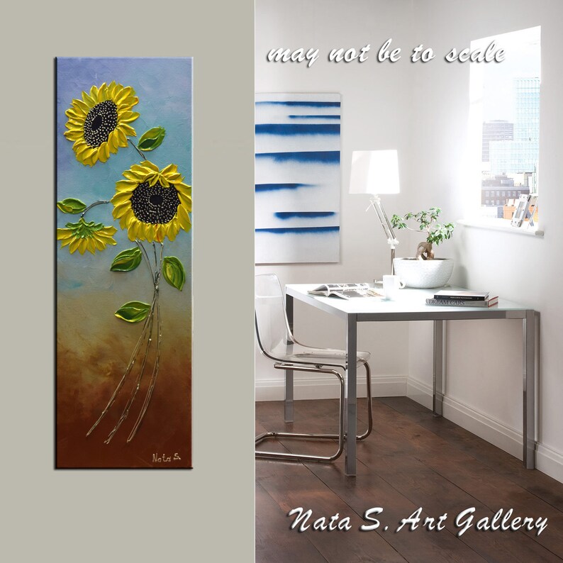 Sunflower Painting Vertical Wall Art Abstract Sunflower Etsy