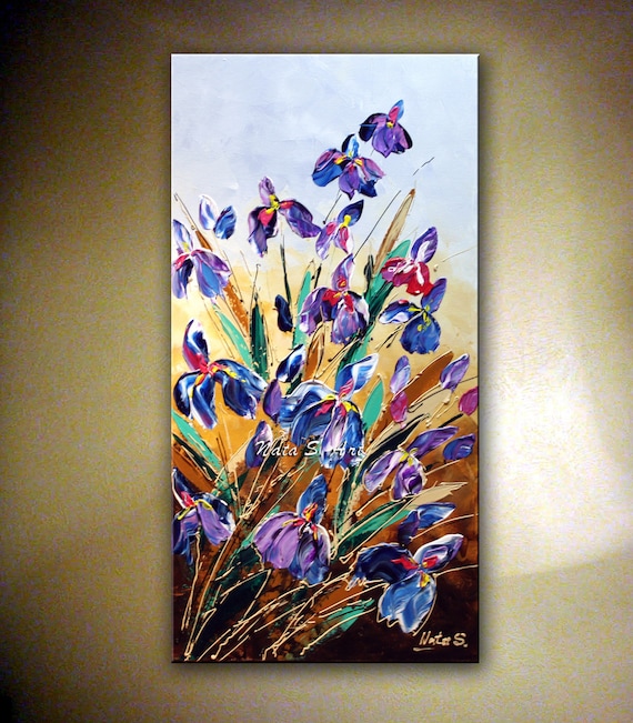 Irises Painting Wild Irises Impasto Floral Art Vertical - Etsy