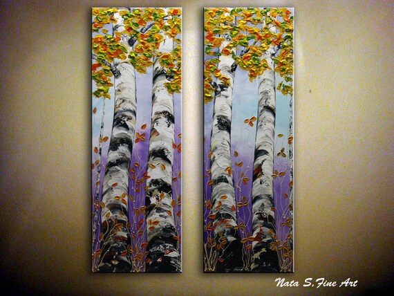 Original Tree Painting Large Wall Art Palette Knife Art Etsy