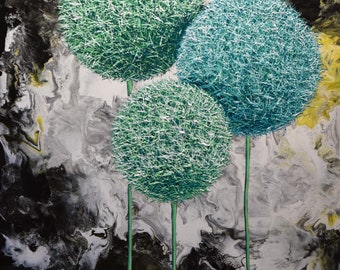 Turquoise Lollipops Painting, Textured Lollipop, Landscape, Turquiose Black Art, Large Abstract Painting, Wall Art Hanging by Nata S