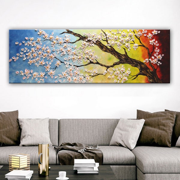 Cherry Blossom, Blossom Tree Painting, Textured Flowers, Blooming Flowers, Cherry Branches Painting, Large Floral Art, Home Decor by Nata