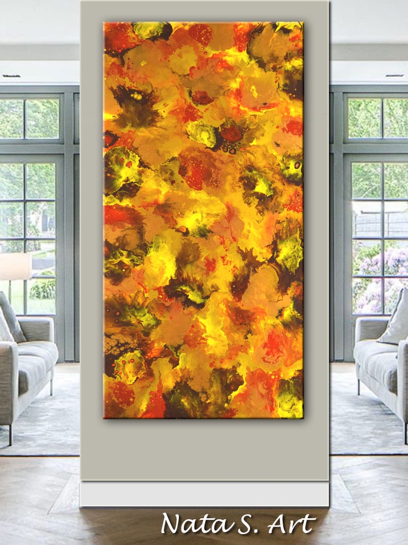 60 Abstract Extra Large Painting, Gold Yellow Red Brown Art, Original Acrylic Painting, Modern Wall Decor, Home & Office Wall Art by Nata image 2