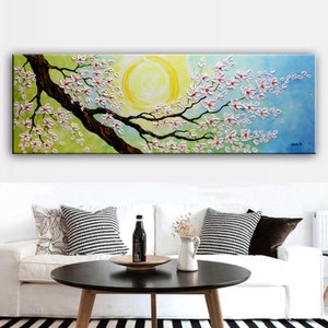 60 Cherry Blossom Painting on Canvas, Original Textured Floral Art, Japanese Sakura, Large Impasto Sakura Art, Home Wall Art by Nata S. image 2