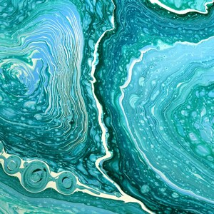 Turquoise Abstract Painting, Acrylic Pour Painting on Large Canvas, Pouring Fluid Art, Ready to Hang Art, Free Shipping art, Wall Art Decor image 2