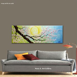 60 Cherry Blossom Painting on Canvas, Original Textured Floral Art, Japanese Sakura, Large Impasto Sakura Art, Home Wall Art by Nata S. image 4